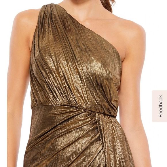 MAC DUGGAL METALLIC DRAPED ONE SHOULDER GRECIAN EVENING DRESS - Picture 3 of 15